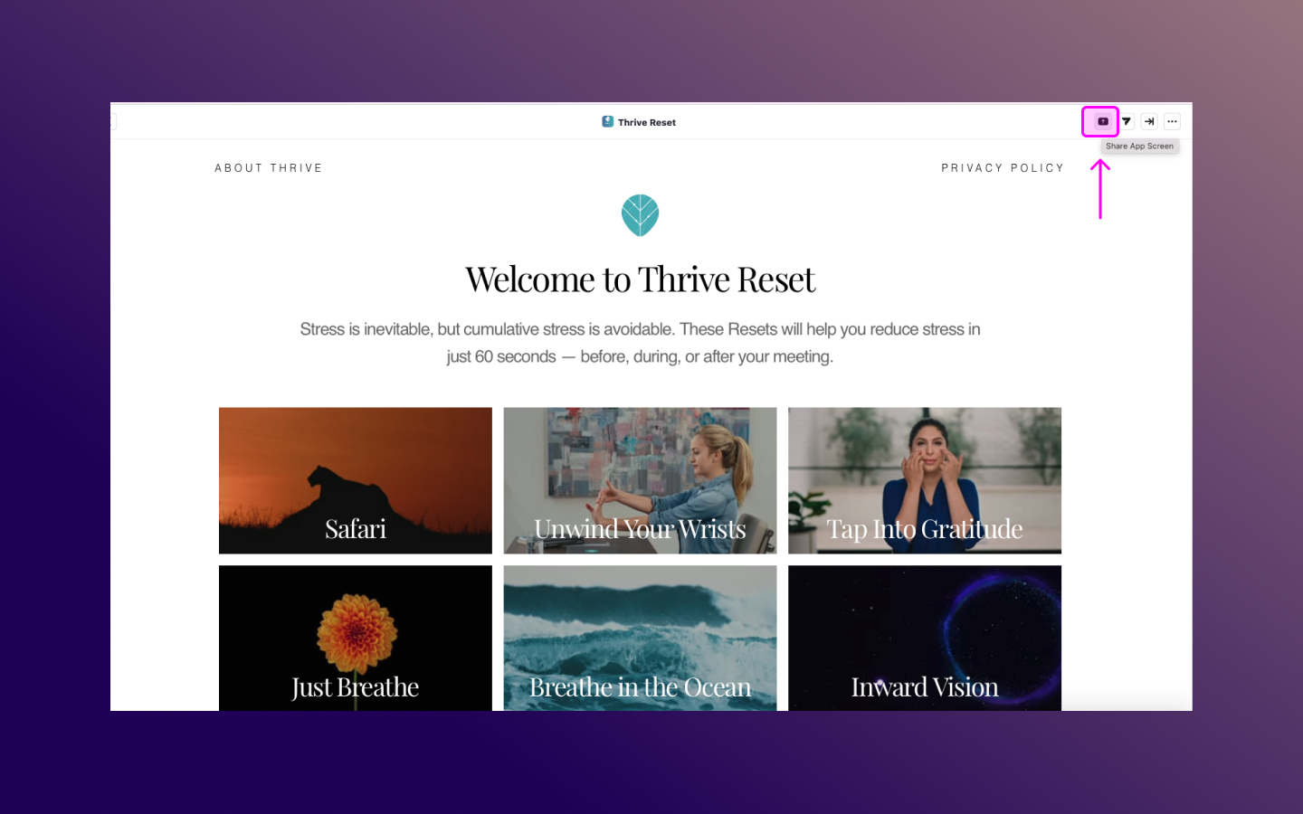 Thrive's Reset App for Zoom Thrive Global FAQ